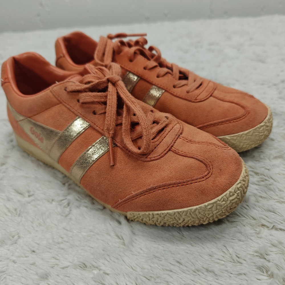 Gola Harrier Suede Lifestyle Sneakers Lace Up Shoes Womens Size 6 Orange Gold